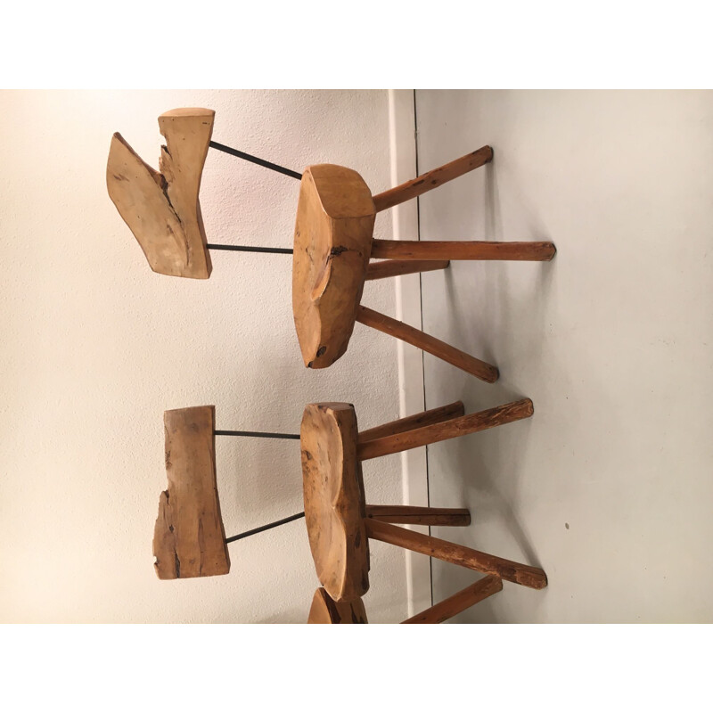 Set of 5 vintage olive wood and steel chairs, 1960