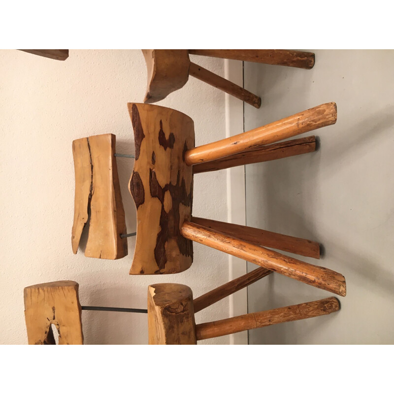 Set of 5 vintage olive wood and steel chairs, 1960