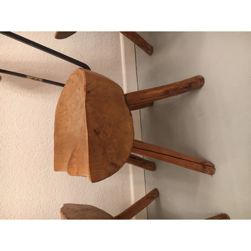 Ensemble de 5 chaises vintage en bois d’olivier et acier, 1960