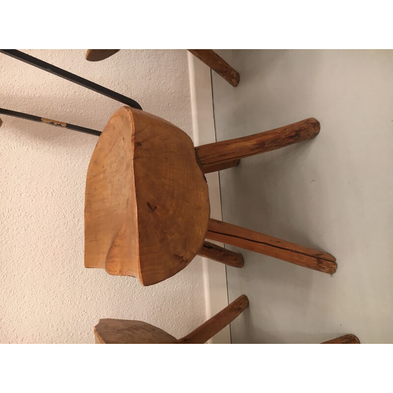 Juego de 5 sillas vintage de madera de olivo y acero, 1960