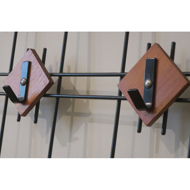 Vintage Fine Black Metal and Teak Coat and Hat Rack, Denmark 1960s