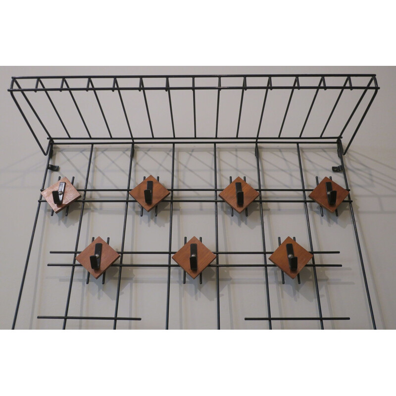 Vintage Fine Black Metal and Teak Coat and Hat Rack, Denmark 1960s