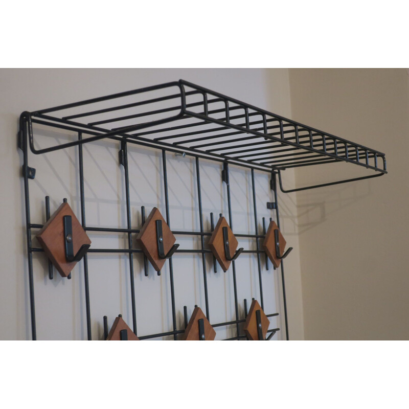 Vintage Fine Black Metal and Teak Coat and Hat Rack, Denmark 1960s