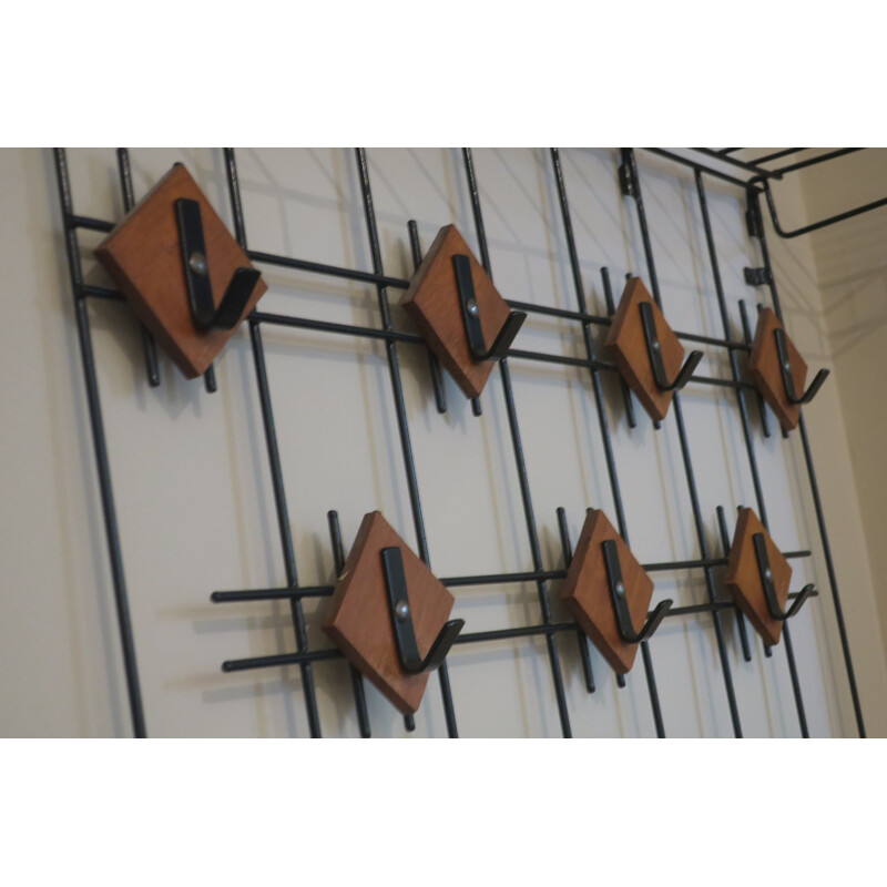 Vintage Fine Black Metal and Teak Coat and Hat Rack, Denmark 1960s