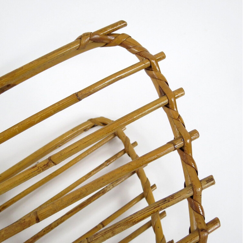 Vintage rattan and iron magazine rack, Dutch 1960s