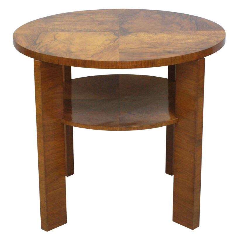 UP Brno circular table in walnut, Jindrich HALABALA - 1930s 