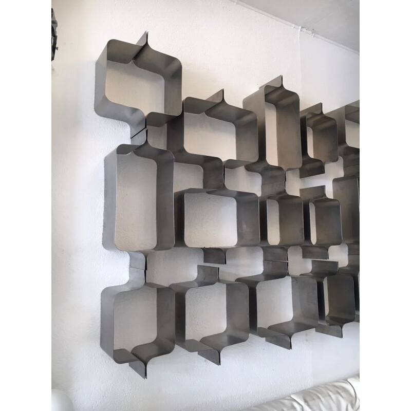 Vintage modular brushed stainless steel shelf François Monnet for Kappa, France 1970s