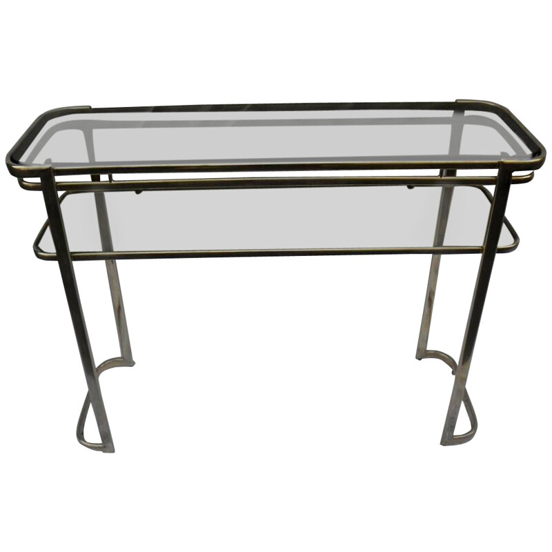 Vintage chromed steel and smoked glass console - 1960s