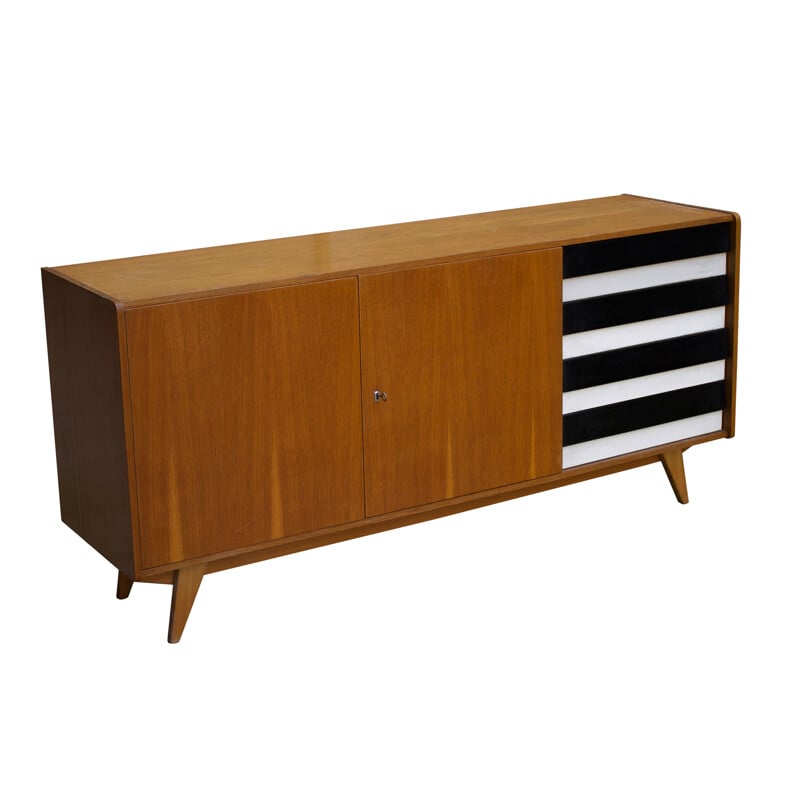 Czech Interior Praha sideboard in wood and black formica, Jaroslav JIROUTEK - 1960s 