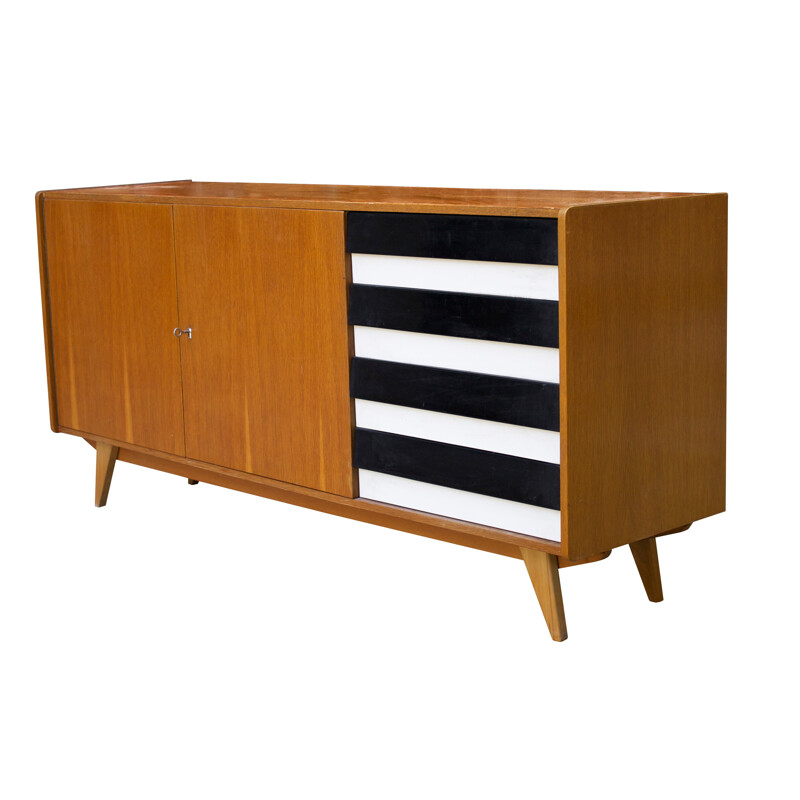 Czech Interior Praha sideboard in wood and black formica, Jaroslav JIROUTEK - 1960s 