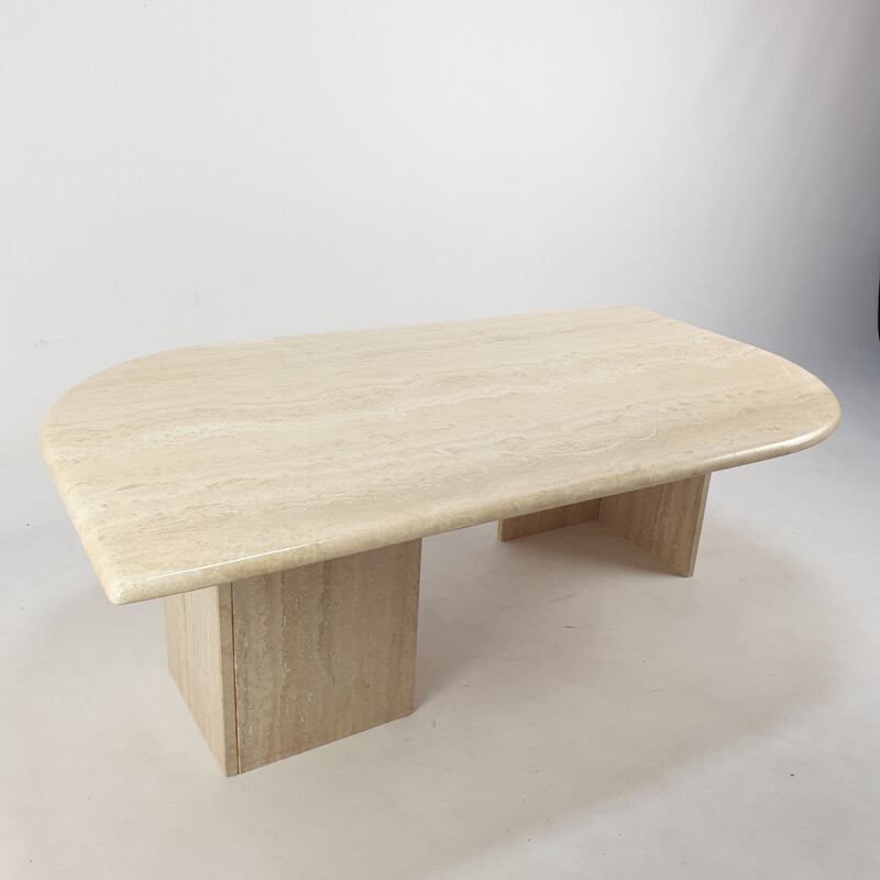 Mid-Century Travertine Coffee Table, Italian 1980s