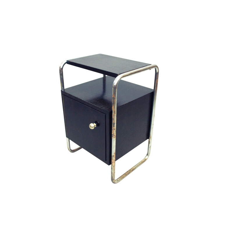 Night stand in black painted wood and chromed steel - 1930s