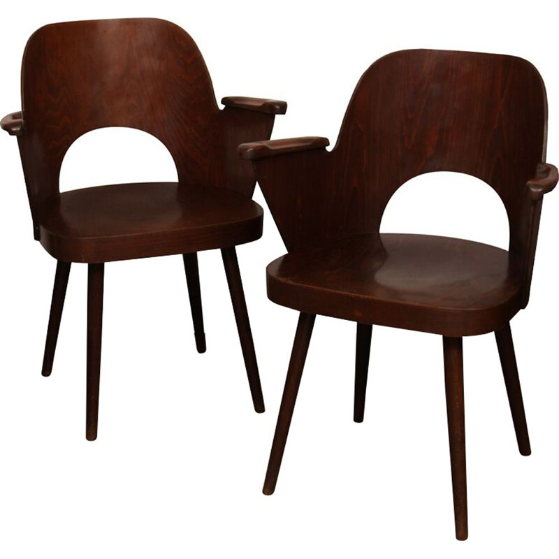 Pair of vintage wooden armchairs by Lubomir Hofmann for Ton 1960s