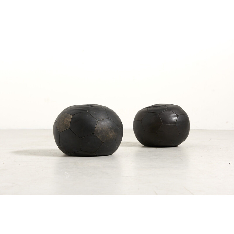 Pair of vintage Leather Poufs by De Sede, Switzerland 1970s