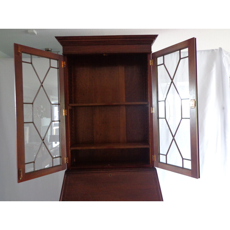 Vintage solid mahogany window with secretary, England 1900