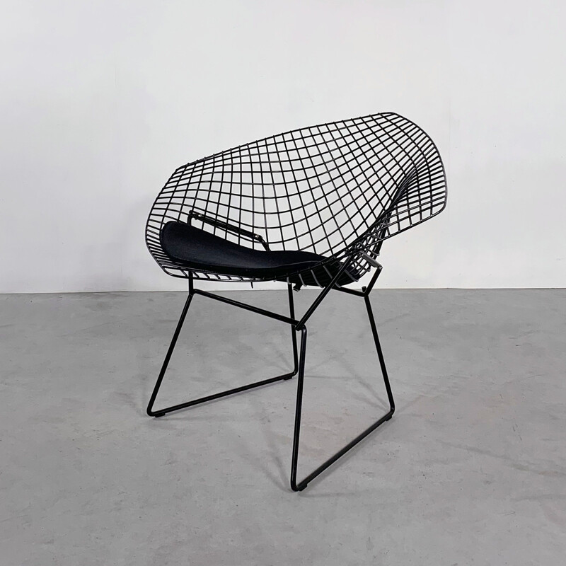 Vintage Black Diamond Chair with cushion by Harry Bertoia for Knoll 1970s