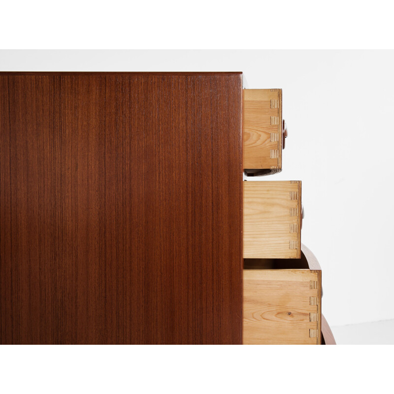 Midcentury chest of 6 drawers in teak by Kai Kristiansen bowed front, Danish 1960s