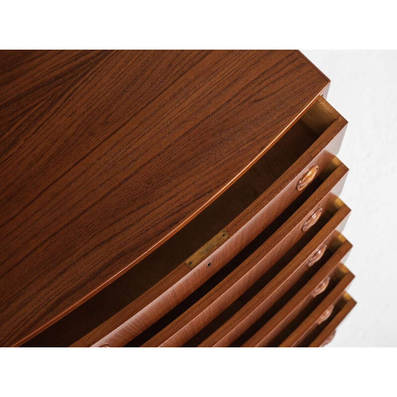 Midcentury chest of 6 drawers in teak by Kai Kristiansen bowed front, Danish 1960s