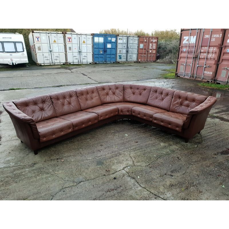 Canapé d'angle vintage en cuir brun Danois
