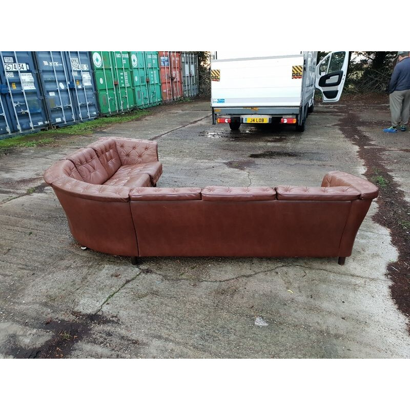 Vintage brown leather corner sofa Danish