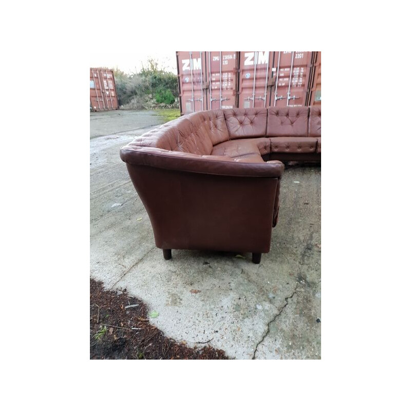 Vintage brown leather corner sofa Danish