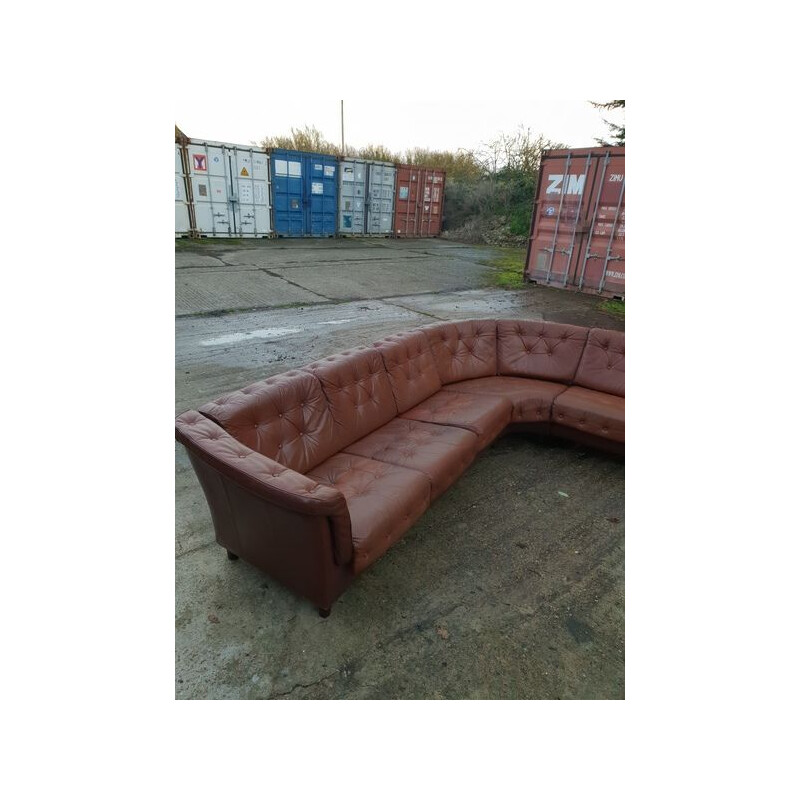 Vintage brown leather corner sofa Danish