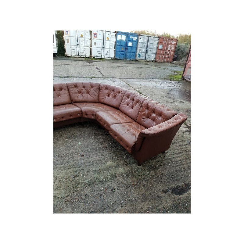 Canapé d'angle vintage en cuir brun Danois