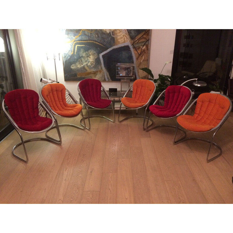 Lot de 6 chaises vintage "Egg chair" de Gastone Rinaldi.1970