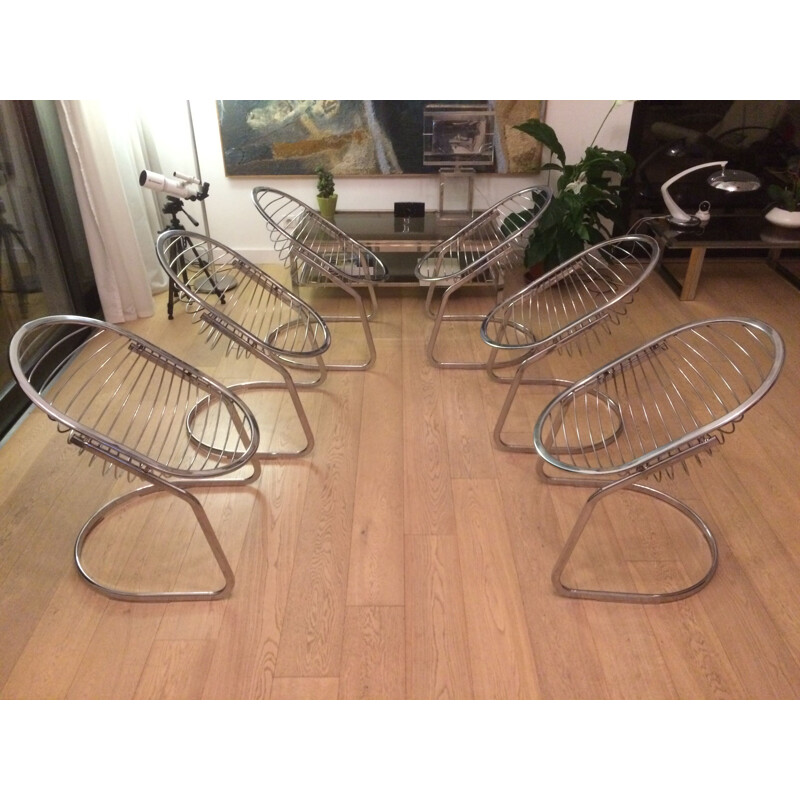 Lot of 6 vintage "Egg chair" chairs by Gastone Rinaldi.1970