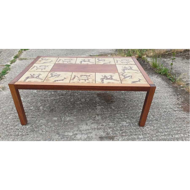 Scandinavian vintage coffee table decorated with tiles