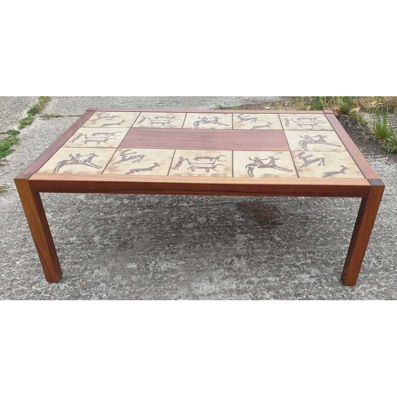 Tavolino vintage scandinavo decorato con piastrelle