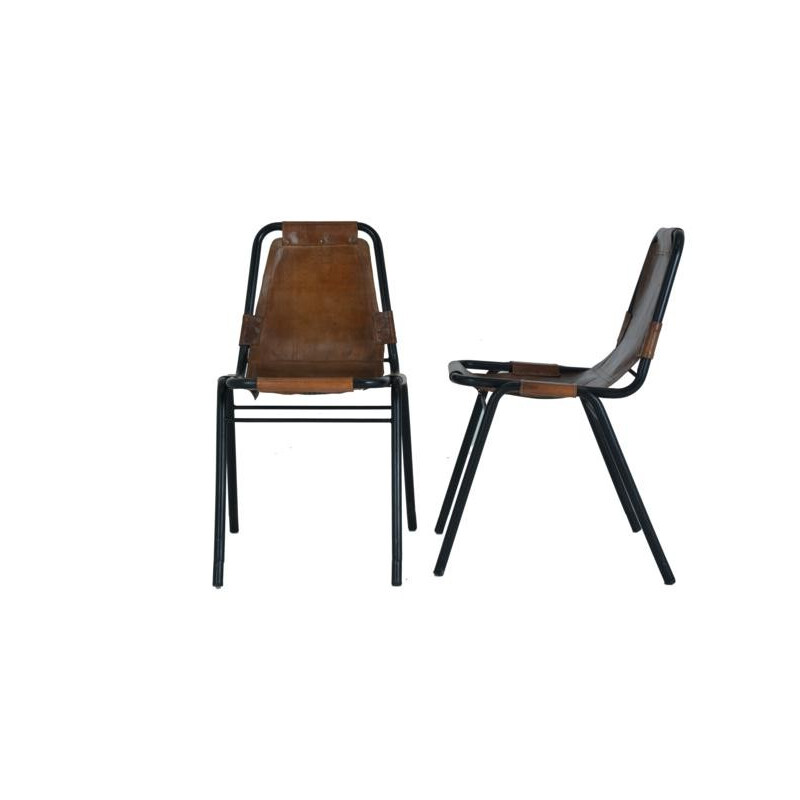Pair of "Les Arcs" chairs in leather and metal - 1960s