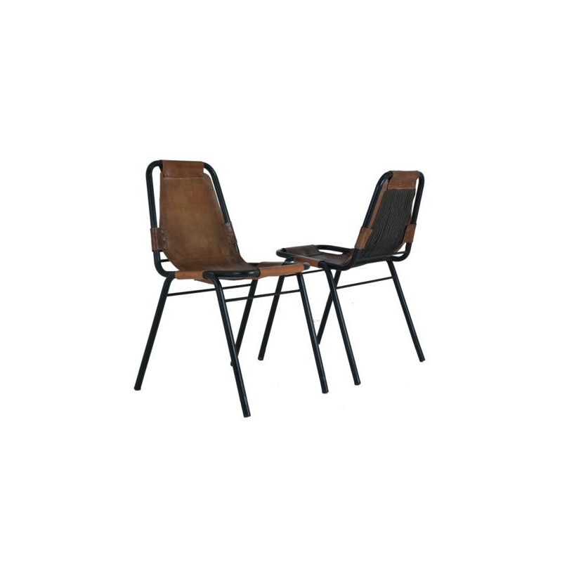 Paire de chaises "Les Arcs" en cuir et métal - 1960
