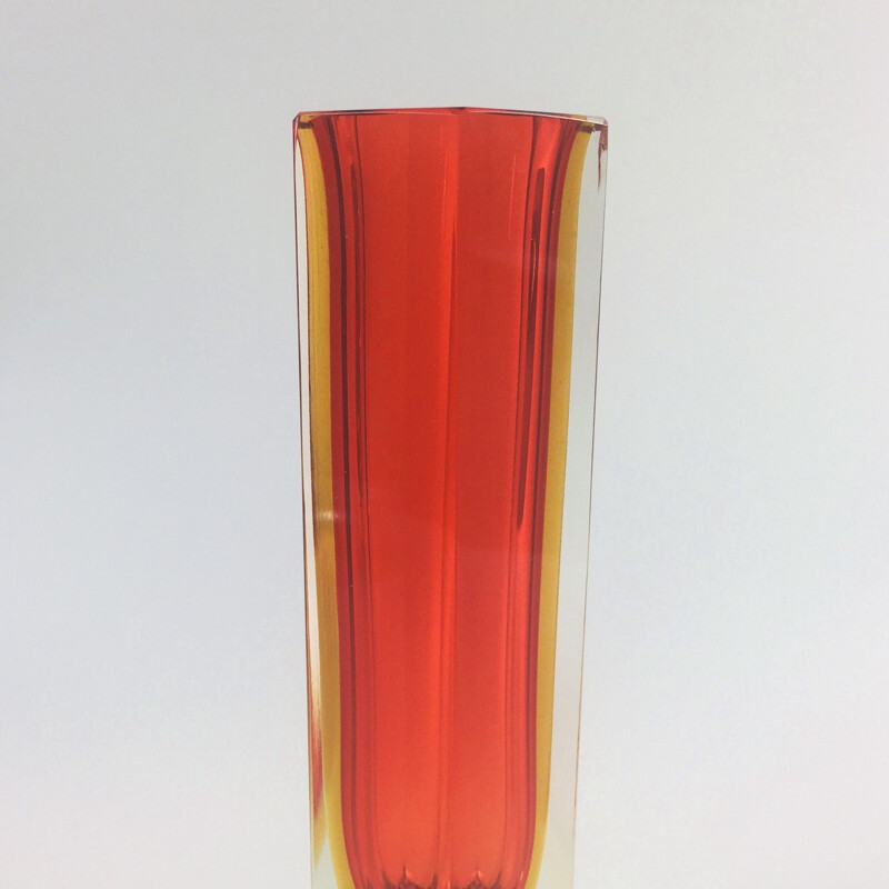 Large vintage Hexagonal Murano Sommerso Glass Vase by Mandruzzato 1960s