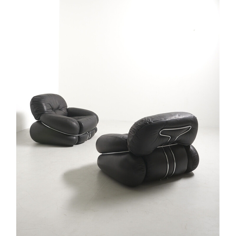Paire fauteuils vintage en cuir noir par Tobia Scarpa 1970