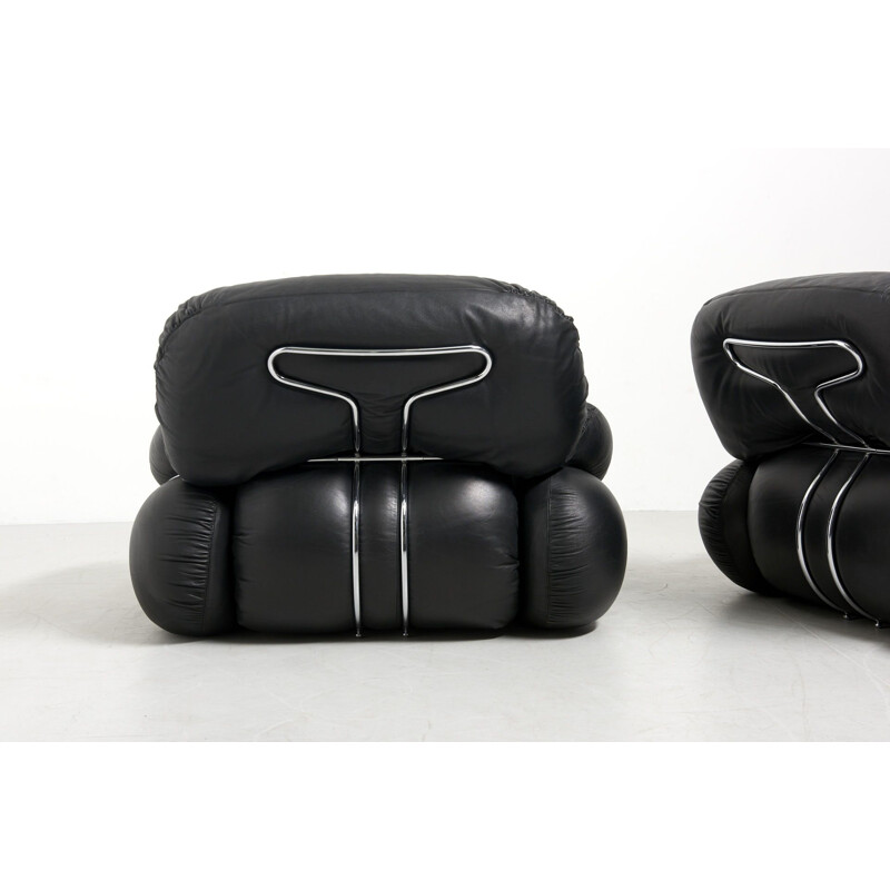 Pair vintage of Easy Chairs in Black Leather by Tobia Scarpa 1970s