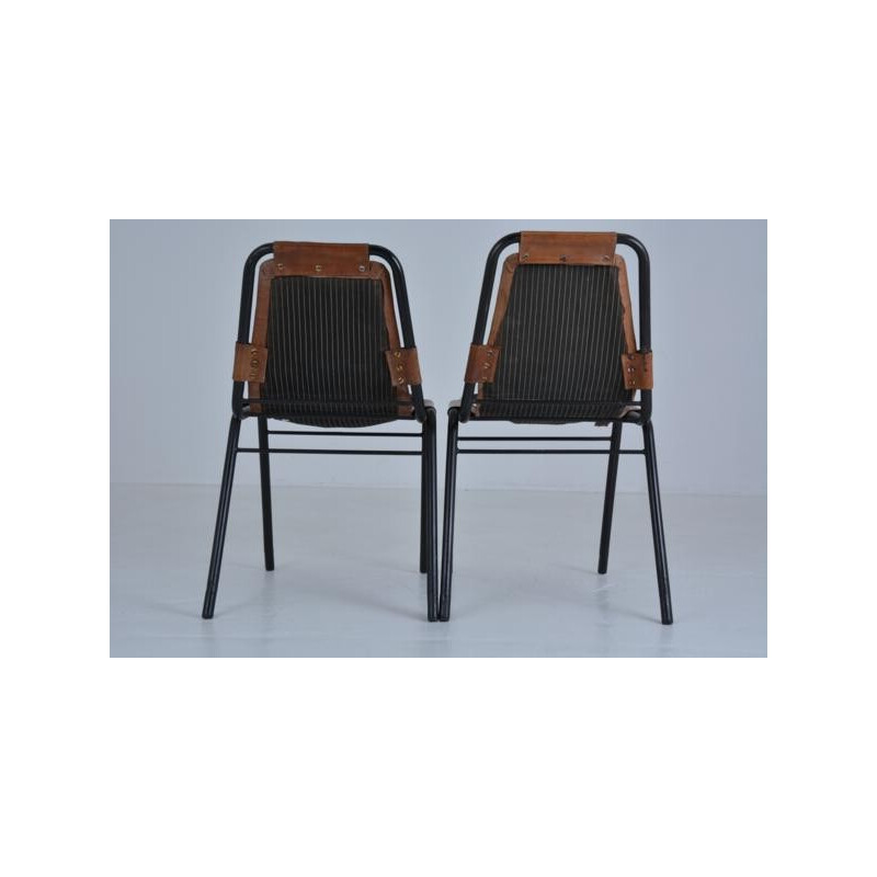 Pair of "Les Arcs" chairs in leather and metal - 1960s