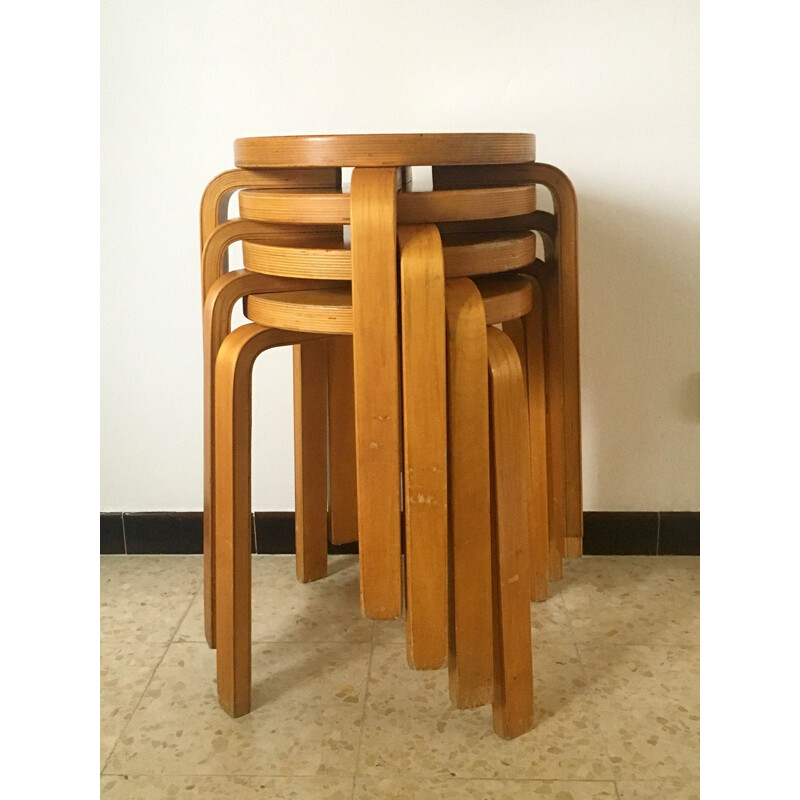 Set of 4 vintage stools E60 by Alvar Aalto 1960s