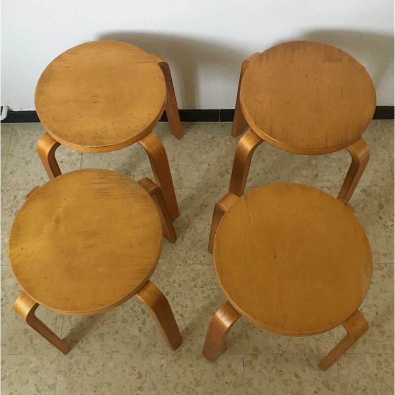 Set of 4 vintage stools E60 by Alvar Aalto 1960s