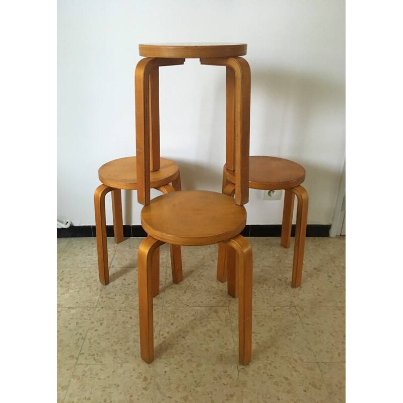 Set of 4 vintage stools E60 by Alvar Aalto 1960s
