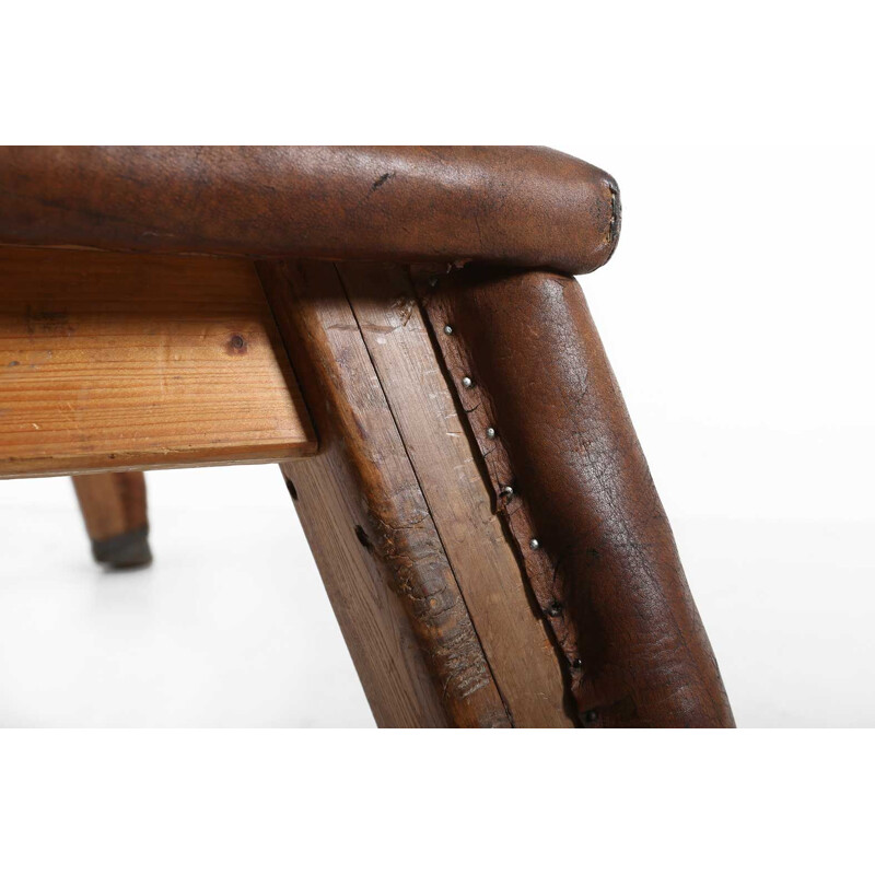 Vintage Industrial leather bench