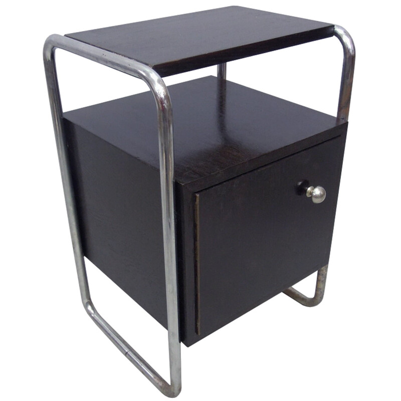Night stand in black painted wood and chromed steel - 1930s