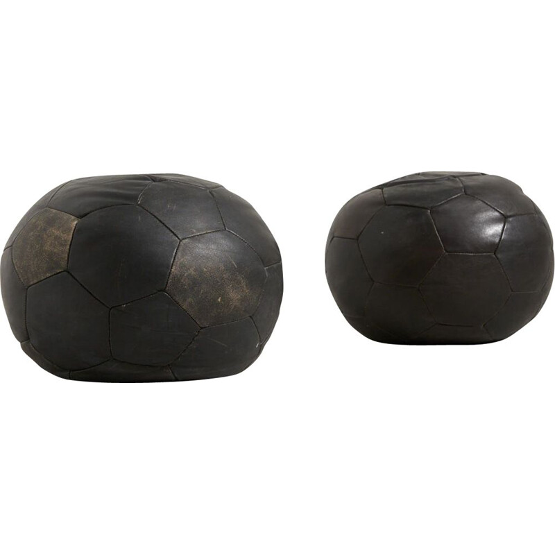 Pair of vintage Leather Poufs by De Sede, Switzerland 1970s