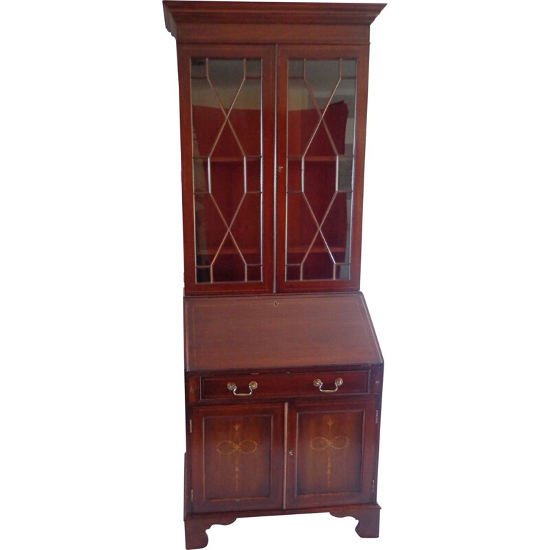 Vintage solid mahogany window with secretary, England 1900