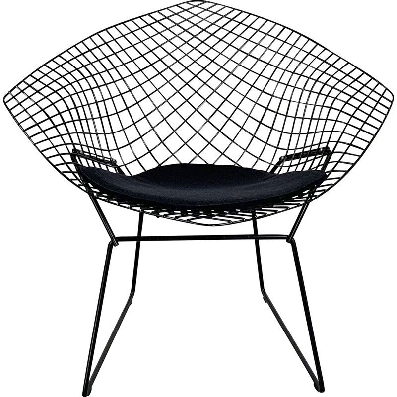 Vintage Black Diamond Chair with cushion by Harry Bertoia for Knoll 1970s