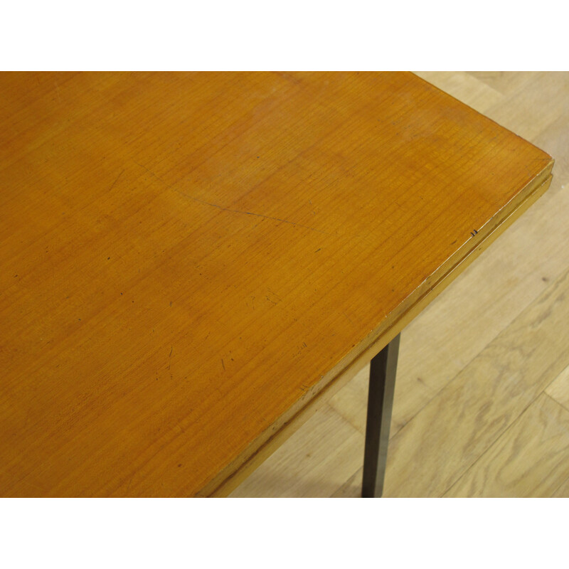 Extendable dining table in elm and steel, Bernard MARANGE - 1950s