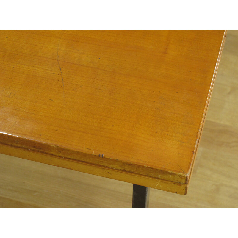 Extendable dining table in elm and steel, Bernard MARANGE - 1950s