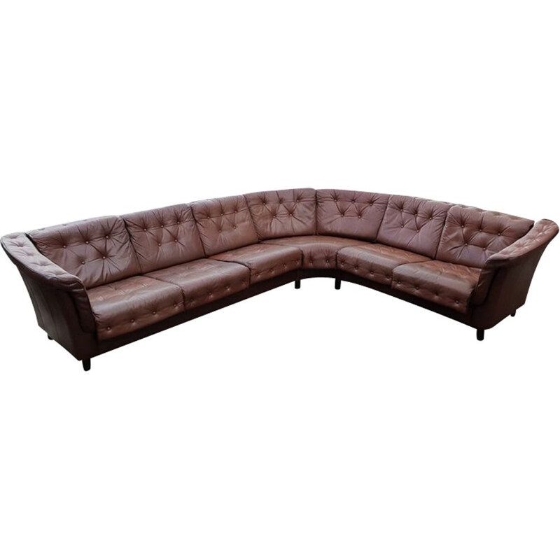 Vintage brown leather corner sofa Danish