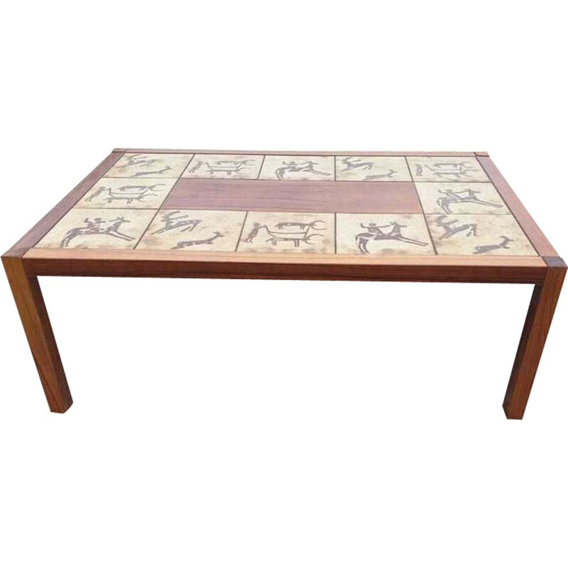 Scandinavian vintage coffee table decorated with tiles