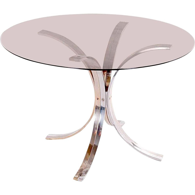 Mesa de jantar Vintage por Romeo Rega Chrome Brass e Tinted Glass, Itália 1970